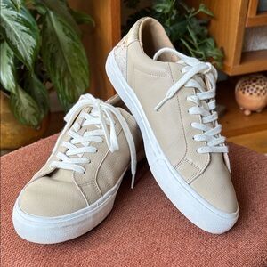 LUCKY BRAND Beige Leather Sneakers with White Soles